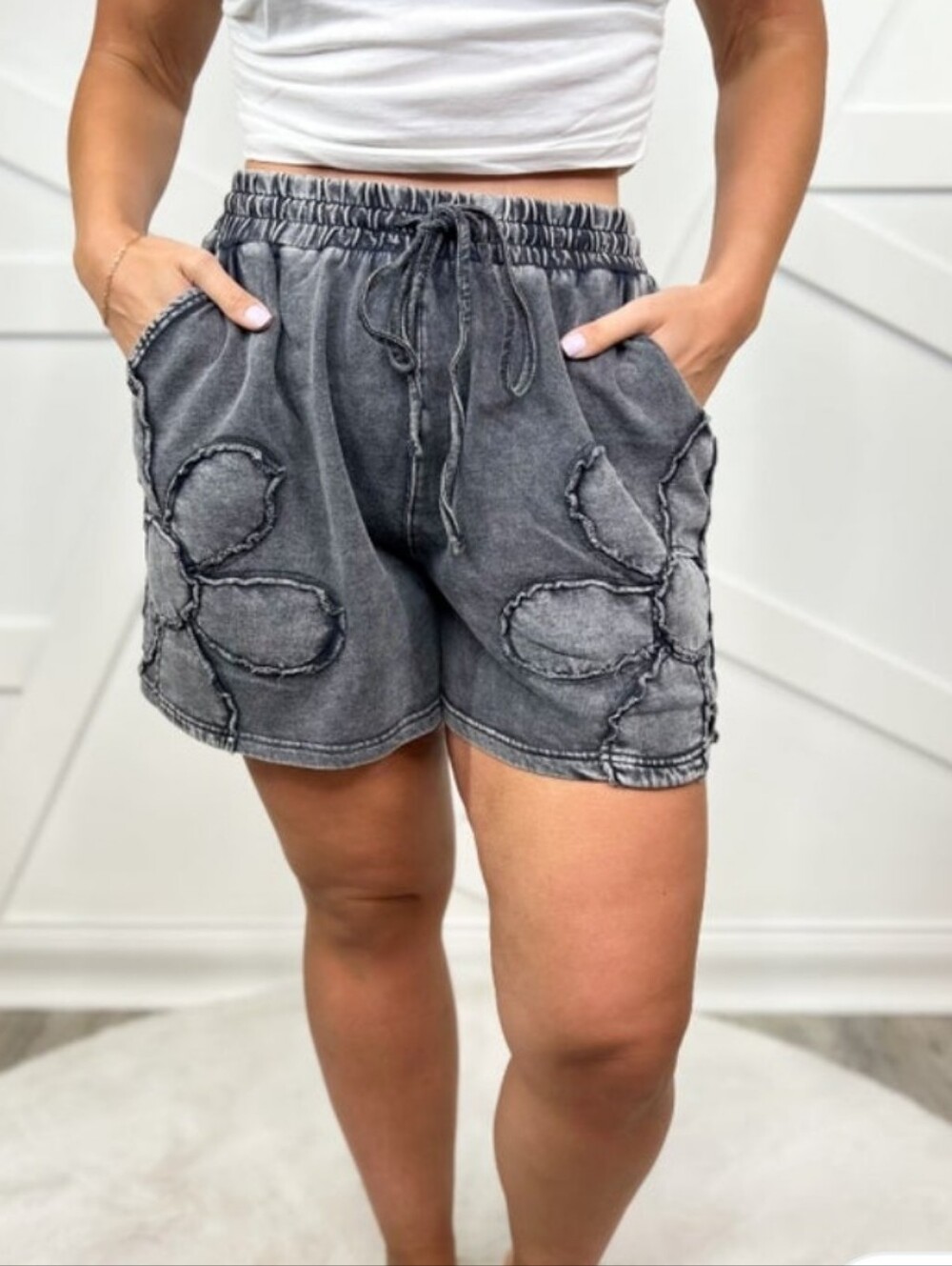 Easel Flower Patch Terry Shorts Mineral Wash Cotton NEW